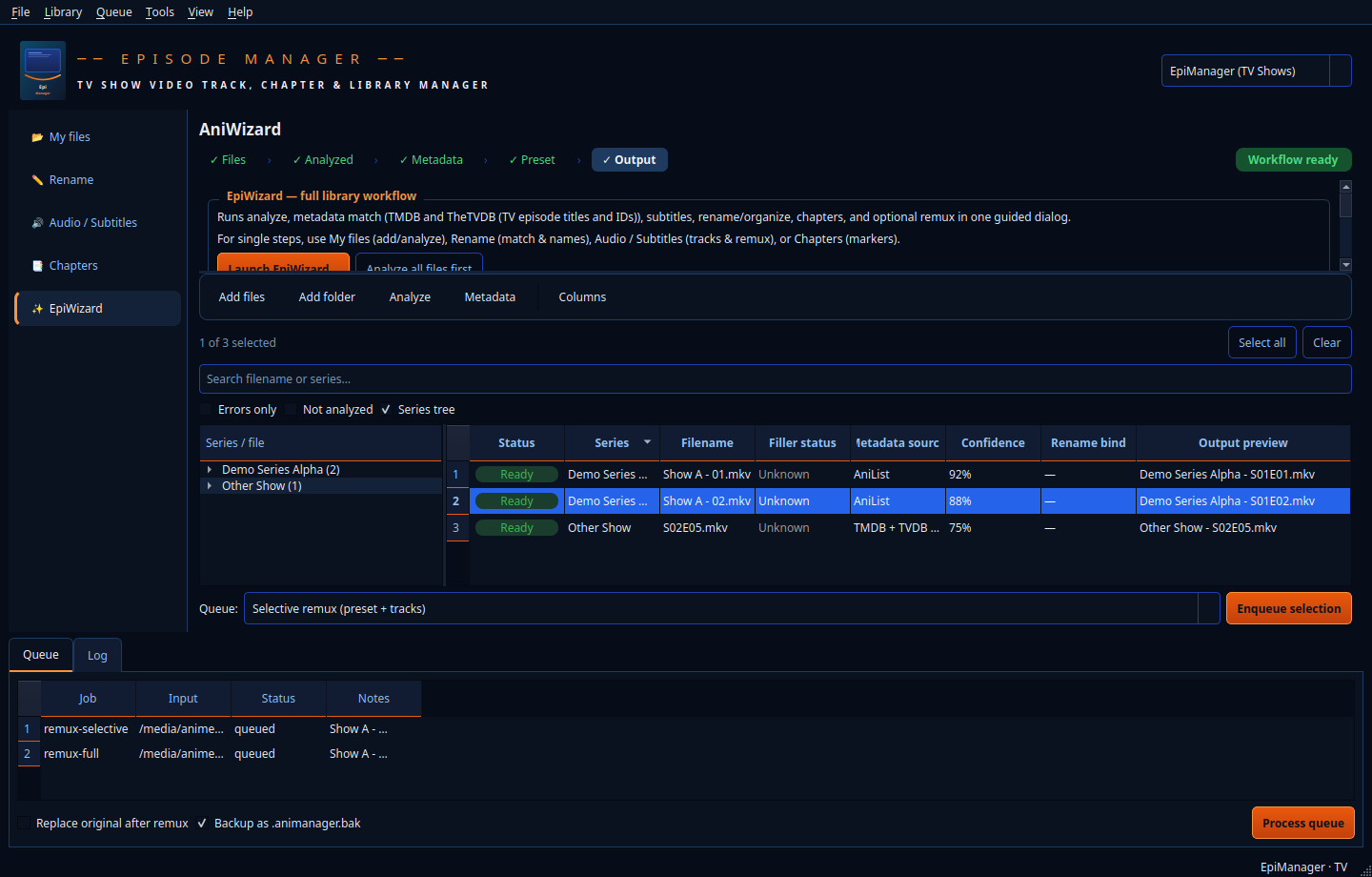 Main window in EpiManager TV mode